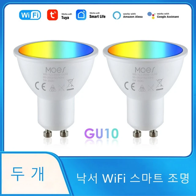 2개의 투야 WiFi 스마트 LED GU10 전구 RGB C+W 화이트 5W 조명조절식 스마트 리모컨 전구가 알렉사 구글 홈과 함께  작동 - AliExpress