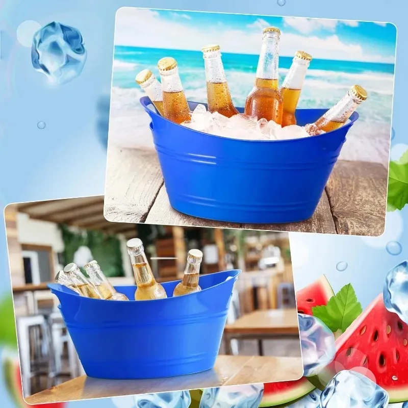 6 Pcs Ice Buckets Bulk, Plastic Ice Buckets with Handles, Oval Storage Tub, Large Capacity Drink Tub for Party Bar