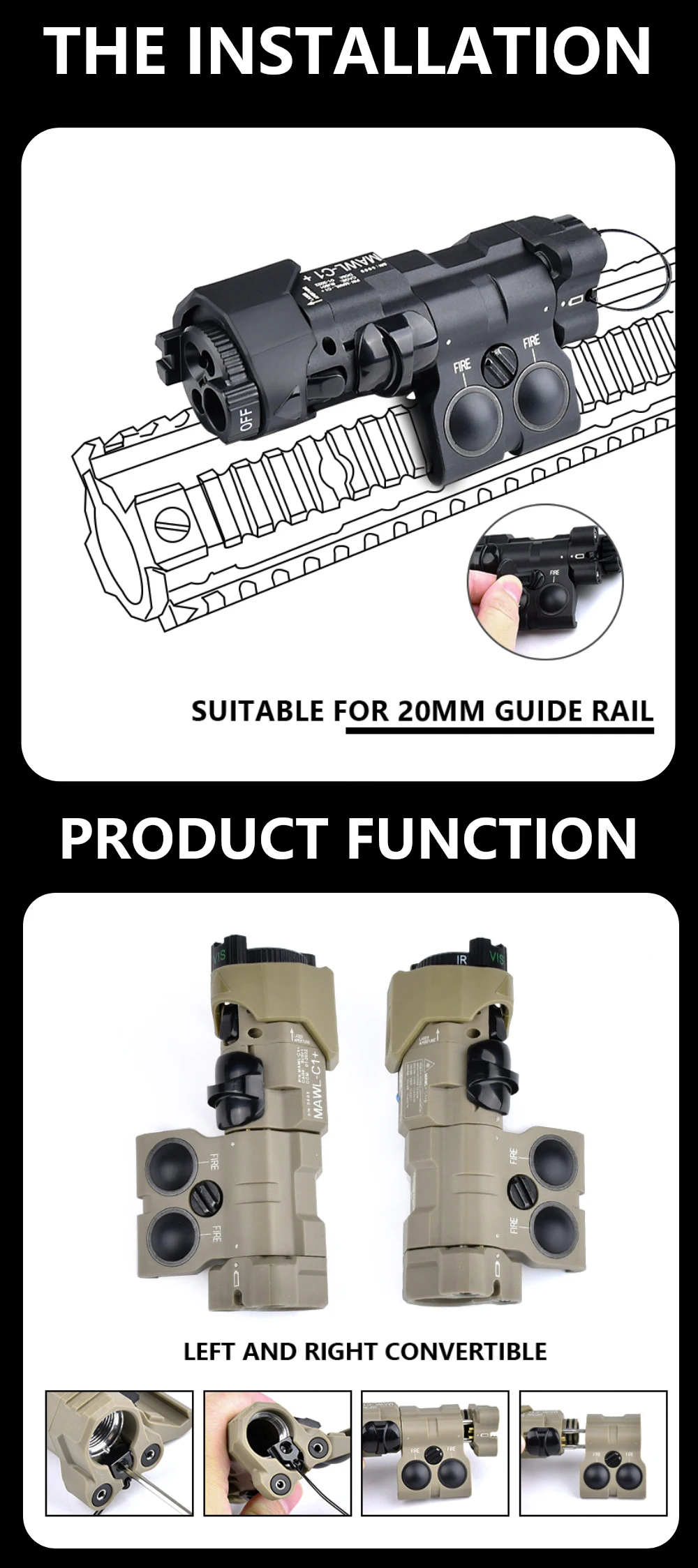 Description Picture 4 of itemWADSN New MAWL-C1 Upgraded Tactical Airsoft Nylon Plastic CNC LED Aiming MAWL Red Dot Green Blue Hunting Weapon Lights IR Laser