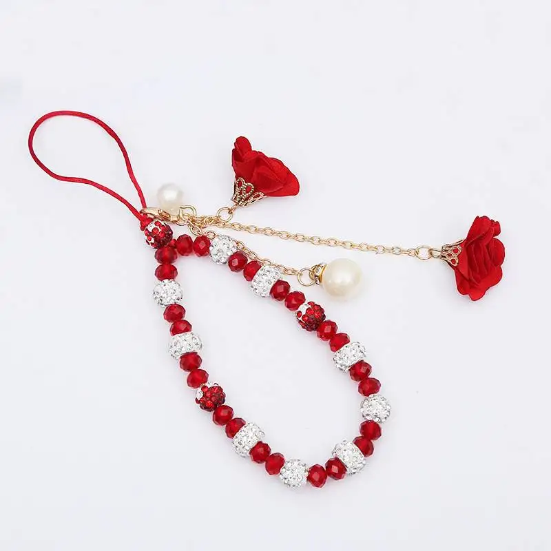 Hermoso cordón de cristal con forma de flor para teléfono, cadena con dije para teléfono celular, llavero, bolso para mujer y niña, colgante para cámara para estuche_voghion.com
