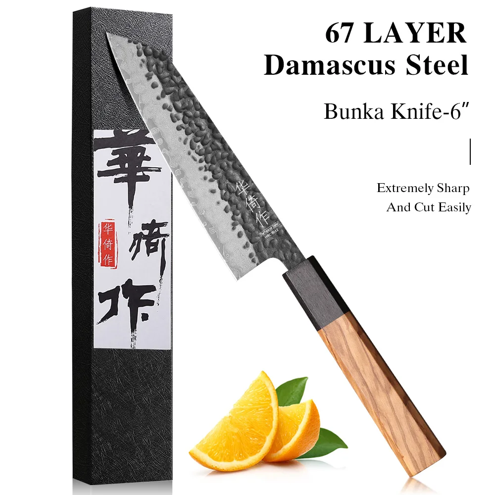 6-inch Japanese Bunka Knife 67 Layer Damascus Steel Hand Forged Kitchen Kiritsuke Chef Knives Meat Vegetable Sharp Cooking Tools