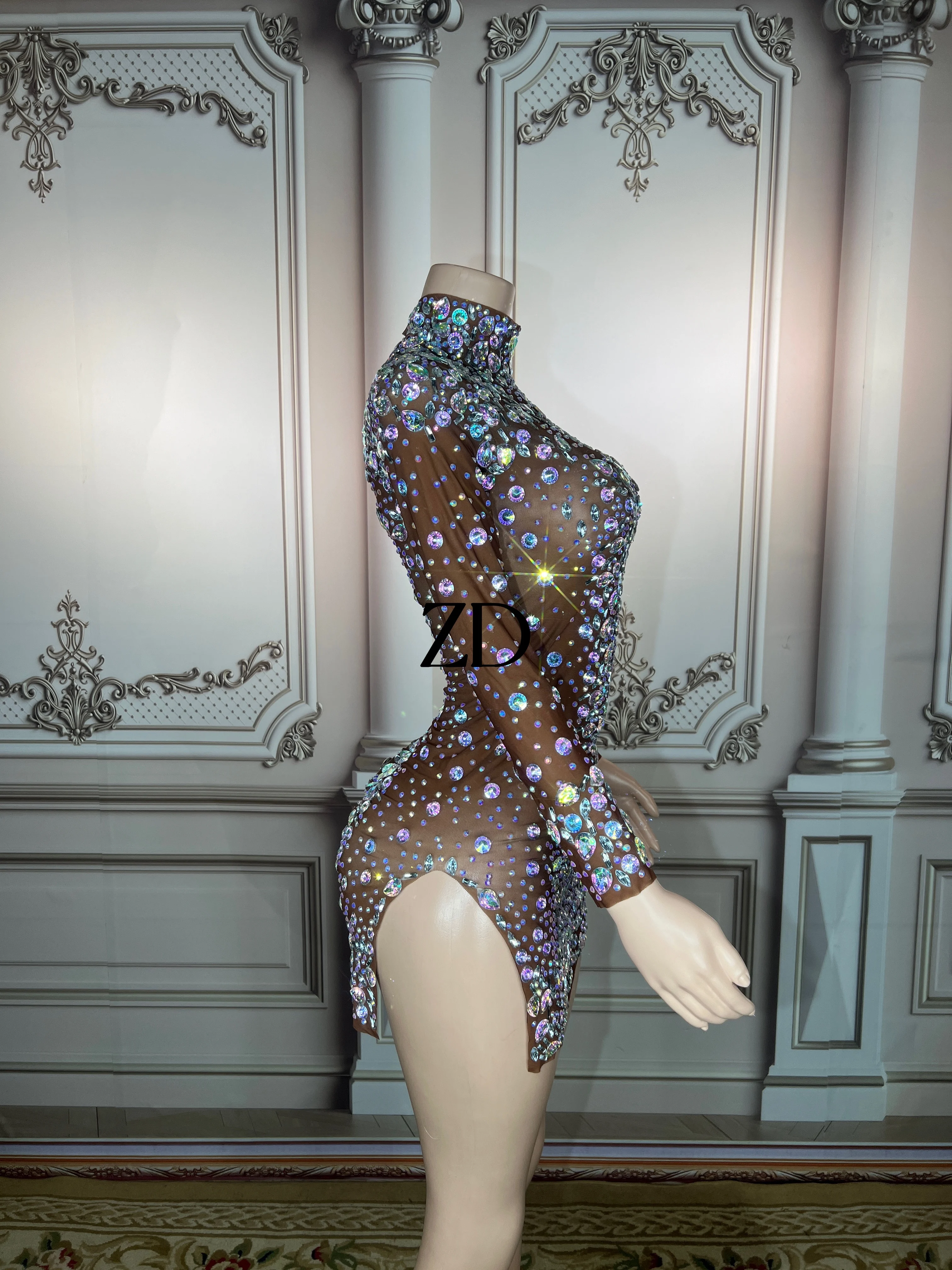 Sparkly AB Big Rhinestone Transparent Mini skirt Evening Birthday Celebrate  Luxurious Costume Dancer Flashing skirt - AliExpress