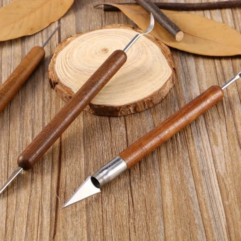 6pcs Clay Sculpting Tools Set Carving Tool Hand Cutter Knife Smoothing Polymer Shapers Modeling Carved Tool Wood Handle