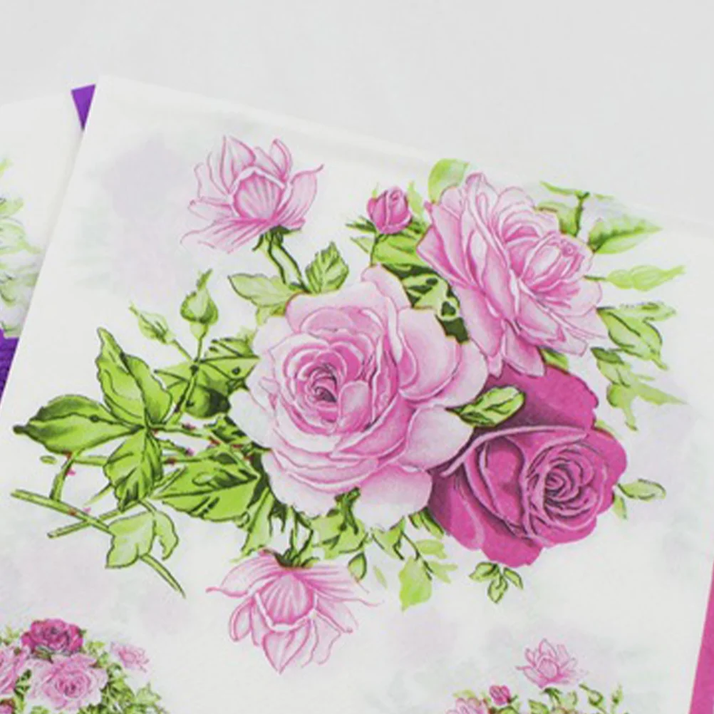 Floral Printing Paper Towels Colorful Lunch Napkins Handmade Party Serviette for Wedding Birthday Party Banquet 20 Pcs