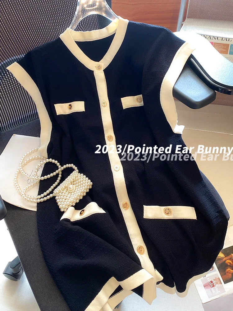 

Новинка 2023, черное платье без рукавов во французском стиле, для маленьких и пожилых женщин, в летнем стиле, высококлассная юбка знаменитости