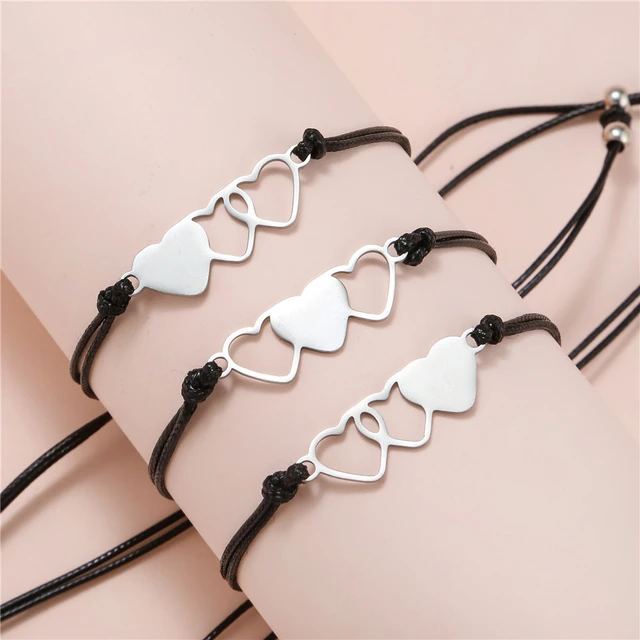 Heart shaped stainless steel charm couple friendship bracelets wish card  jewelry gift hand woven rope bracelet for women and men - AliExpress