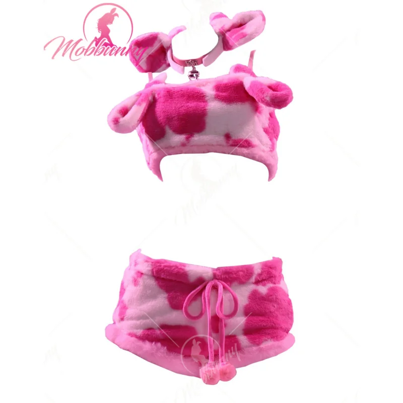 

Женский костюм для косплея Mobbunny, плюшевая Домашняя одежда, короткий топ с коровьим принтом и шорты с повязкой на голову и носками