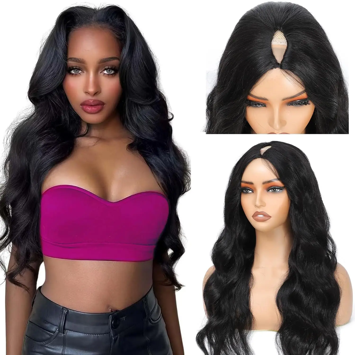V Part Wig Human Hair 100% Remy Raw Human Hair 32 Inch 180% No Glue Brazilian Loose Wavy V Part Human Hair Wigs for Women