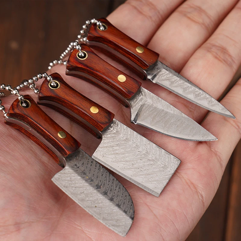 Small kitchen knife mini keychain unboxing stainless steel pocket knife with leather case portable outdoor hanging cutting tool - top knives
