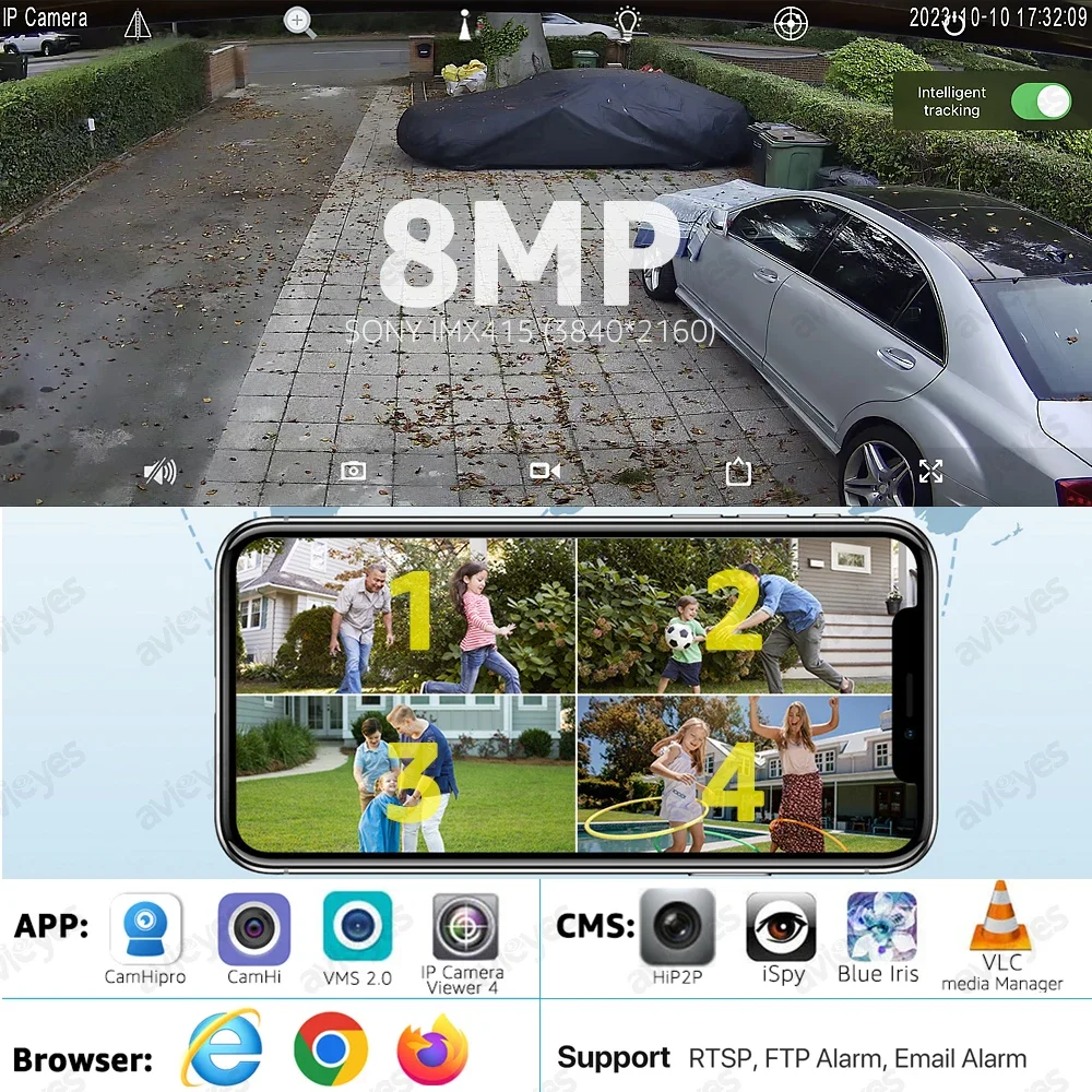 5MP 실외 IP 카메라 10X 5X 광학 줌 자동 추적 PTZ WiFi 보안 카메라 인간 탐지 돔 감시 카메라  컬러 나이트 비전 양방향 대화 금속 쉘 RTSP, FTP, SD 카드 슬롯, CamHi 앱, 