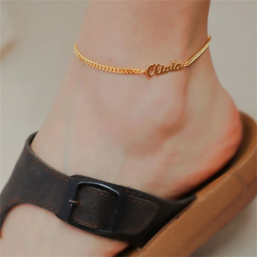 

Custom Name Bracelet Anklet for Women 2022 Stainless Steel Jewelry Men Cuban Chain Fashion Charm Foot Accessories Christmas Gift