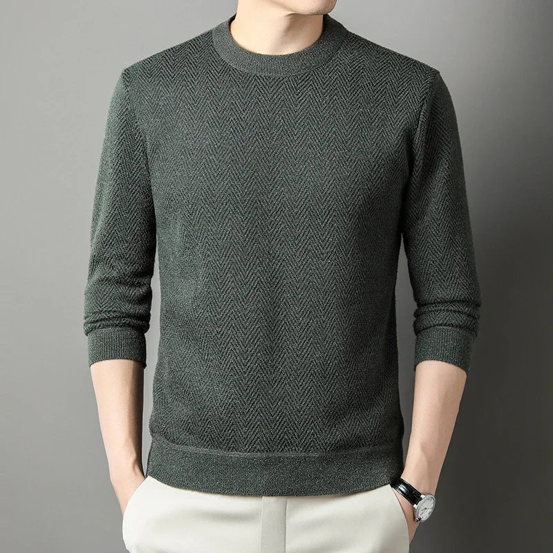 Thickening Winter Men's Round Neck Thickened Sweater Knitted Pullover Solid Color Long Sleeved Casual Daily Warm Coat 3
