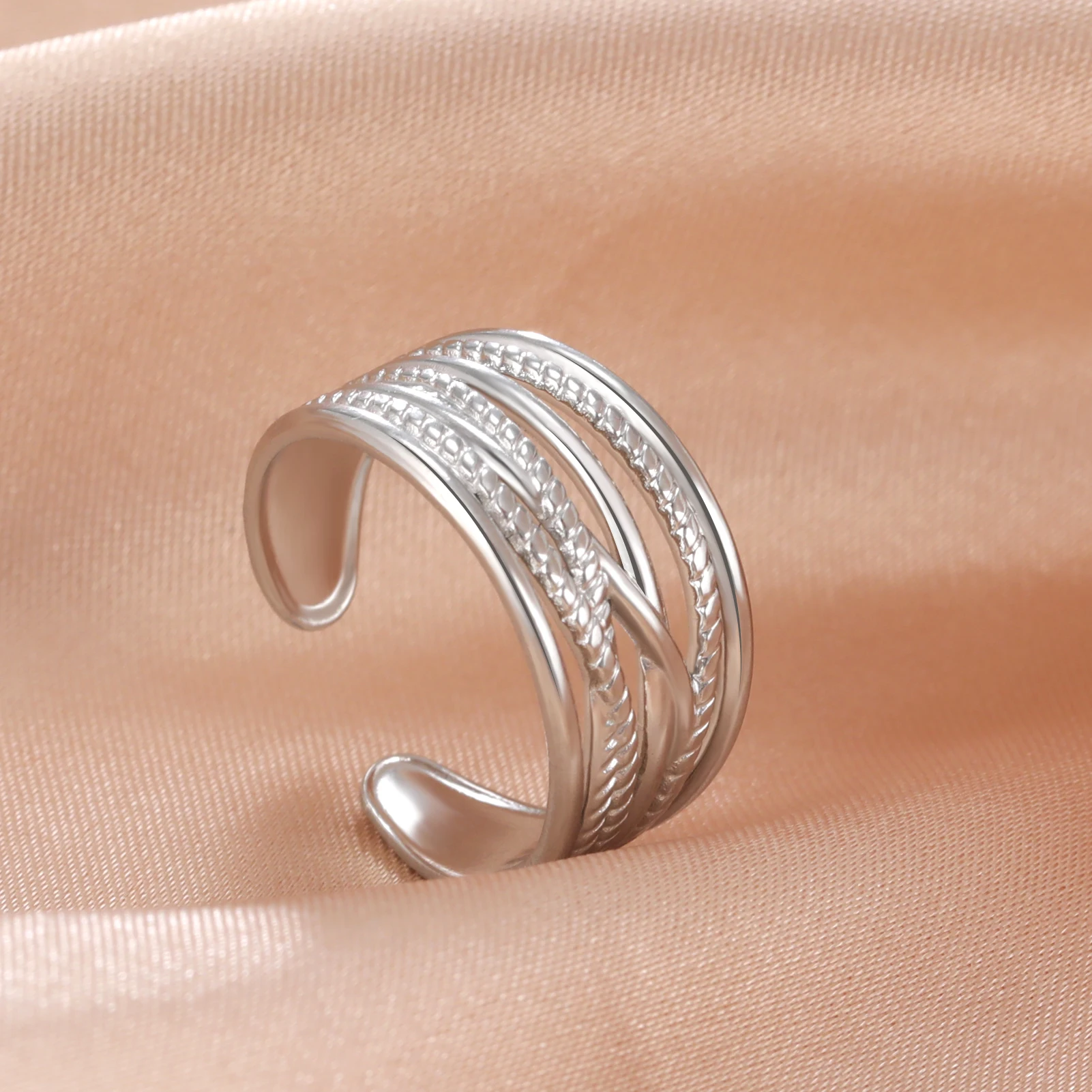 Skyrim 2023 Wide Twist Geometric Rings for Women Stainless Steel