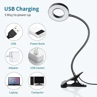 LED Desk Clip Study Lamp USB 3 Colours Adjustable Bedside Desk Night Lamp Multi-purpose Flexible Black Reading Lights 2