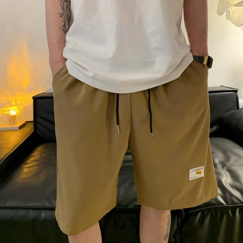 Summer Casual Shorts Men Solid Color Loose Knee Length Drawstring Straight Shorts Japanese Style Fashion Daily Outer Shorts Male