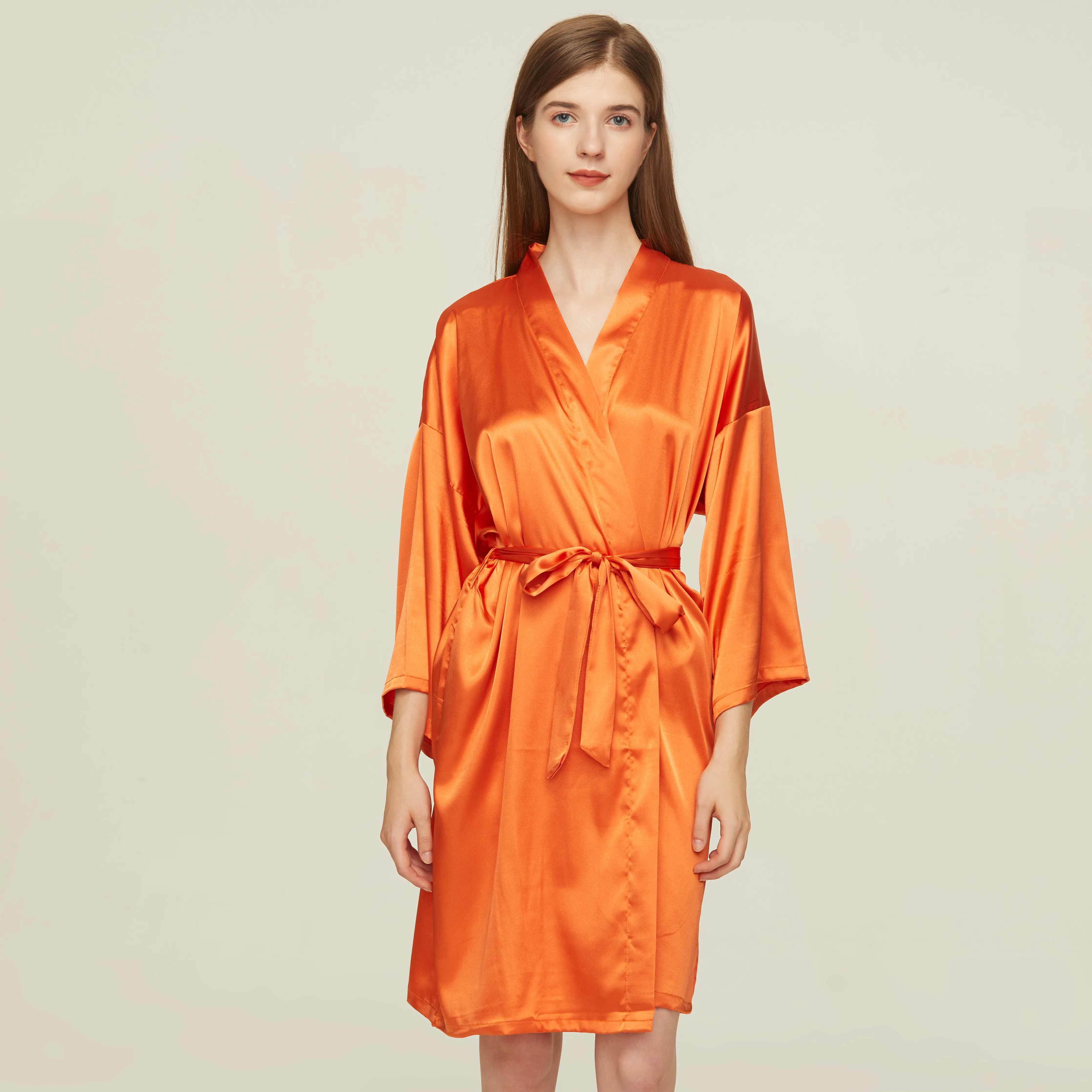 Bride Bridesmaid Robes Satin Solid Robe Orange Silk Robes for Women Ladies Satin Robe Women Wedding