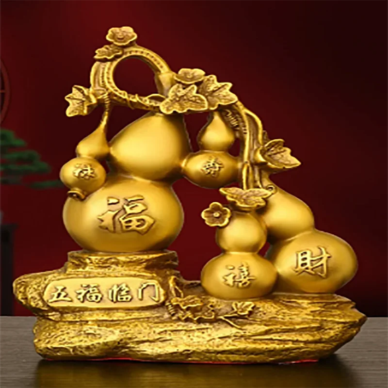 

Chinese Fengshui Copper Five Blessings Gourd Ornaments Attract Wealth Living Room Entryway Wine Cabinet Home Decor