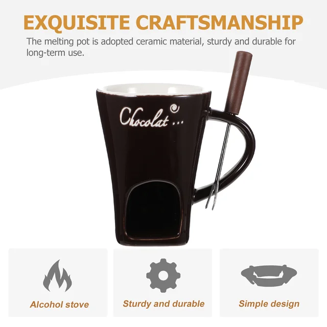 Csokoládé Fondue Edények Szép Desszert Tál Konyhai Kiegészítő Sajt Melegebb Vaj Kerámia Olvadó Kompakt Szett - Image 4