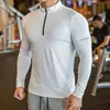 Men Slim Fit Track Top Men's Half Zipper Stand Collar Sports T-shirt with Long Sleeves for Running Fitness Training Breathable 4