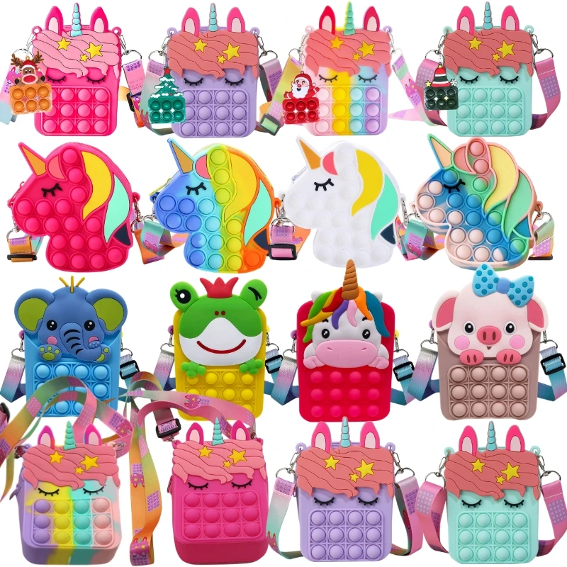 Rianbow Cross Bag Fidget Toys For Children Christmas Gifts Push Its Bubble Stress Relief Sensory Toys Coin Purse Girls