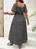 2025 new spring and summer large-size dress, fashionable and casual square collar women's long skirt - Image 2