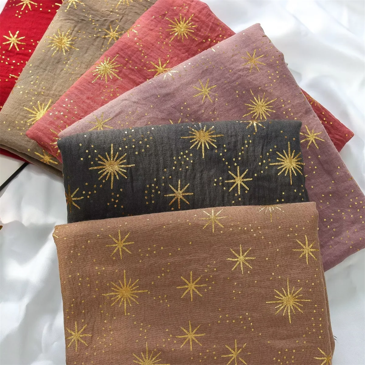 

Gold Foil Stars Cotton Linen Scarves Women Long Shawl Soft Breathable Pashmina 180X90CM