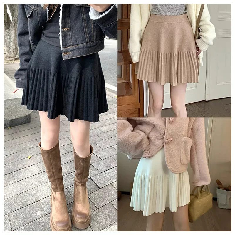 Pregnant Women's Knitted Mini Skirt Autumn Winter Outerwear A- Line Midi Skirt Versatile Half-length Short for Women