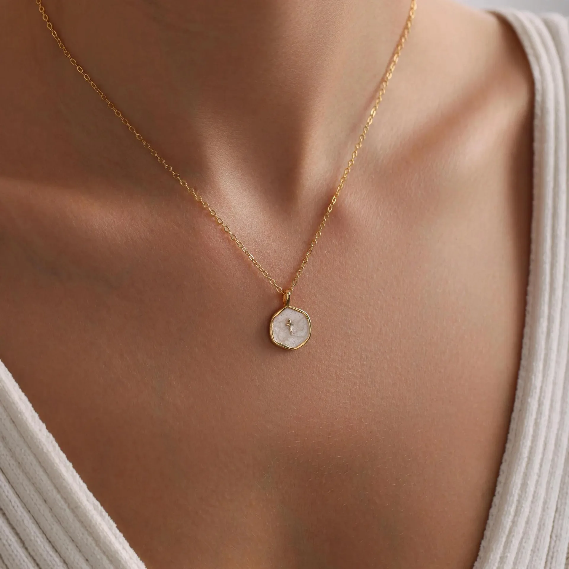 Dainty Enamel Cross Pendant Necklace product image