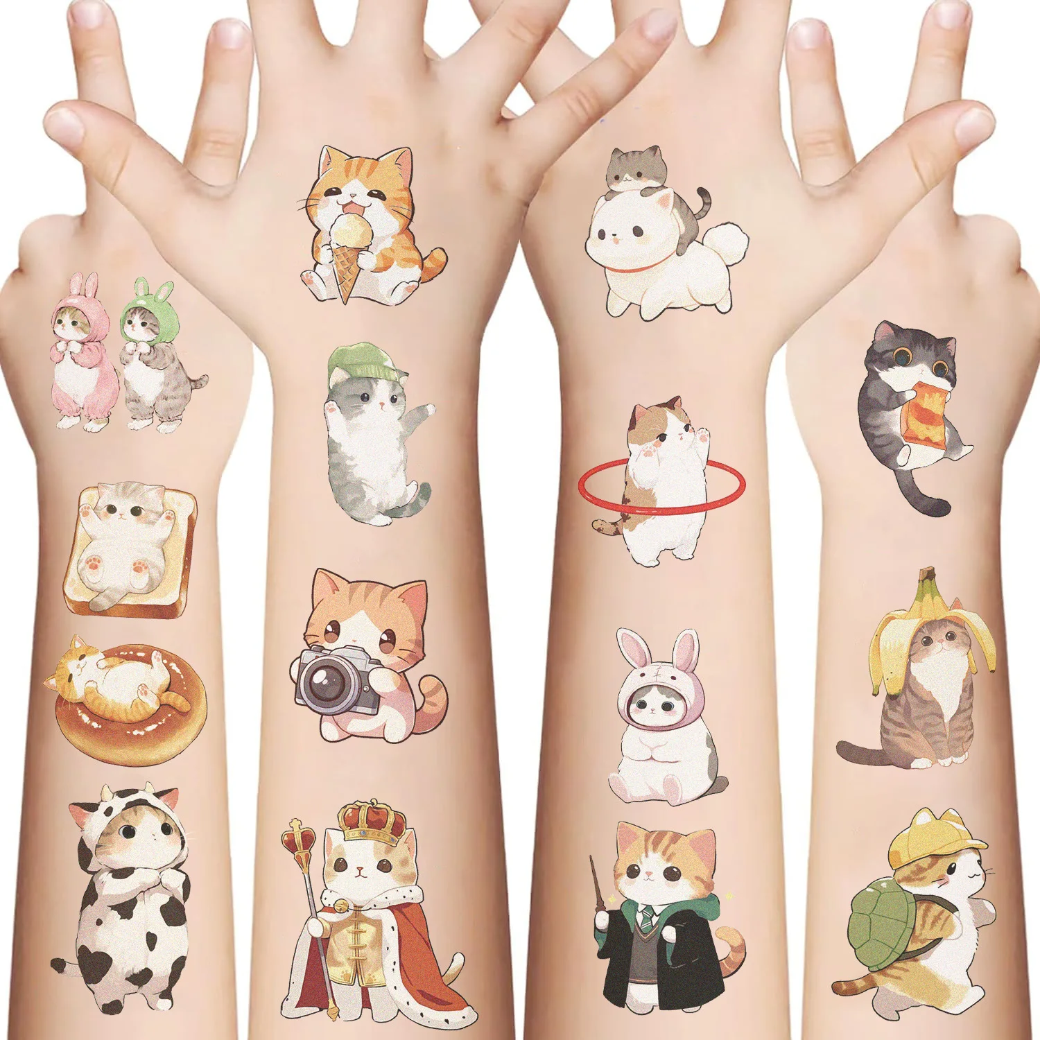 10 Stück Niedliche Katzen-Tattoo-Aufkleber Kawaii Cartoon-Tier Kinder Temporäre Wasserfeste Tattoos Aufkleber-Set Party-Spielzeug Geschenk – Detail 2