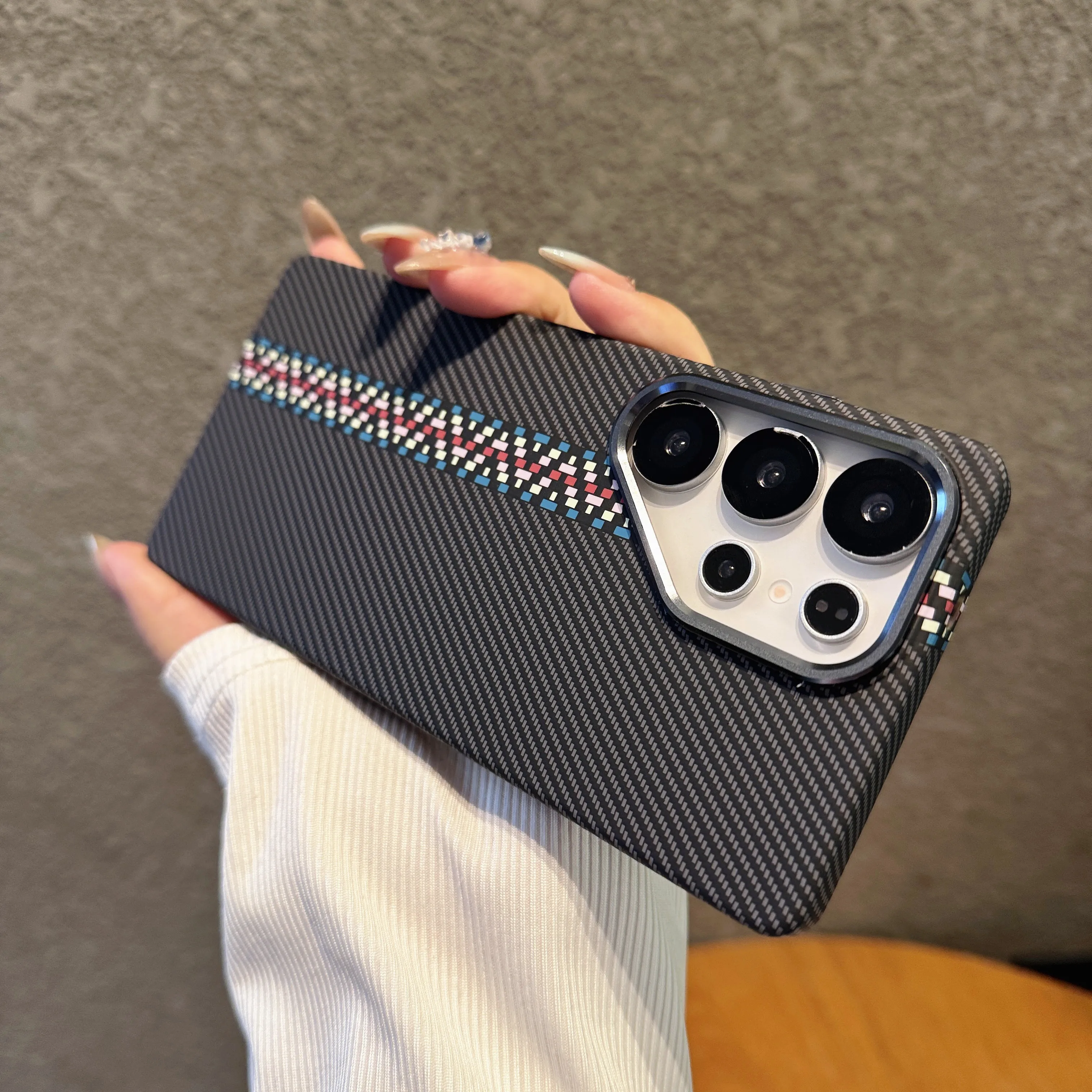 Ultra Thin Carbon Fiber Texture Magnetic Case with Alloy Lens Armor Cover
