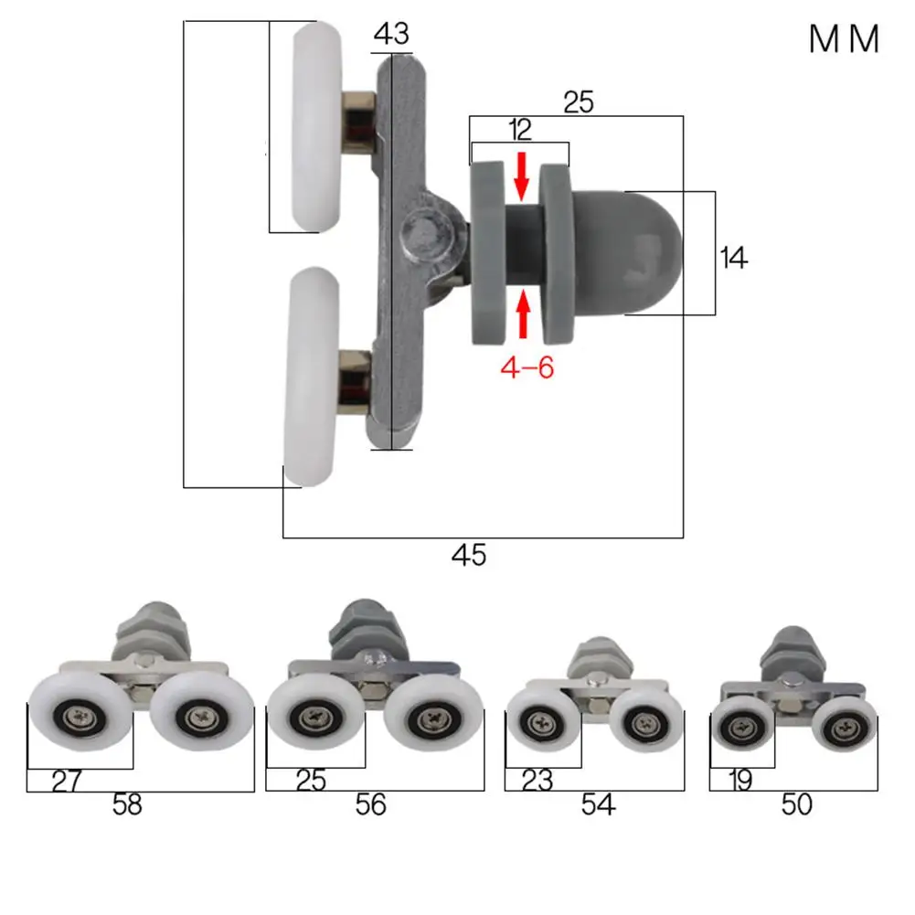 4pcs Shower Door Roller Pulleys Wheels Hanging Wheel Bathroom Sliding Glass Door Wheels19/23/25/27mm Dia Replacement Wheels
