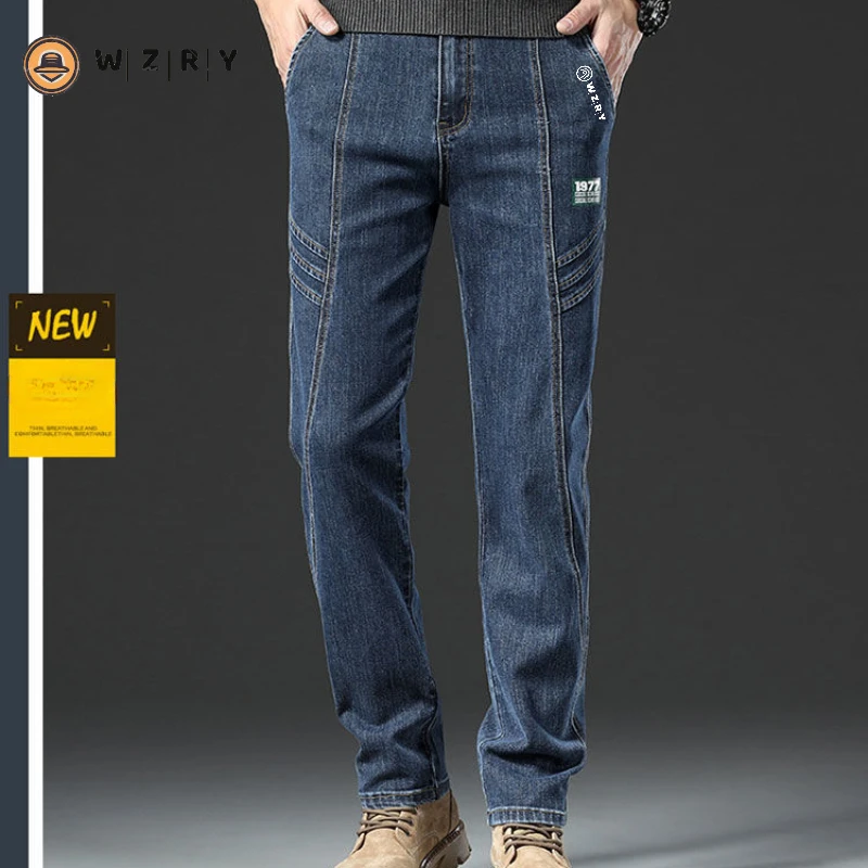 

1977 New Golf WZRY Premium Jeans Men's Loose Straight Leg Autumn/Winter Elastic Thick Long Pants Size 28-38
