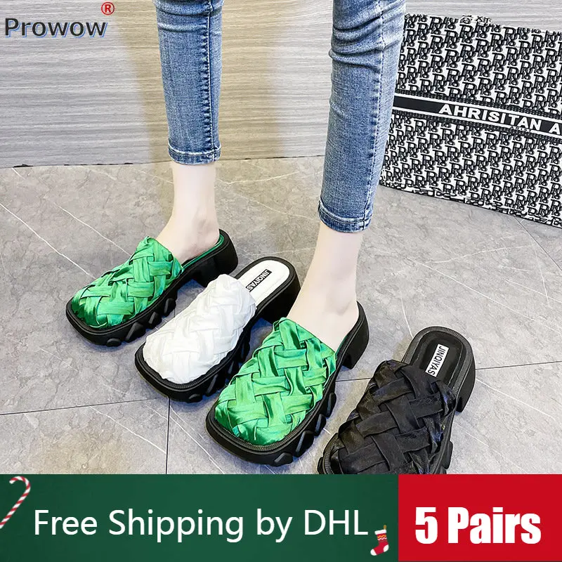 Prowow Wholesale Bulk Womens Slippers Braided Head Half Woman Shoes