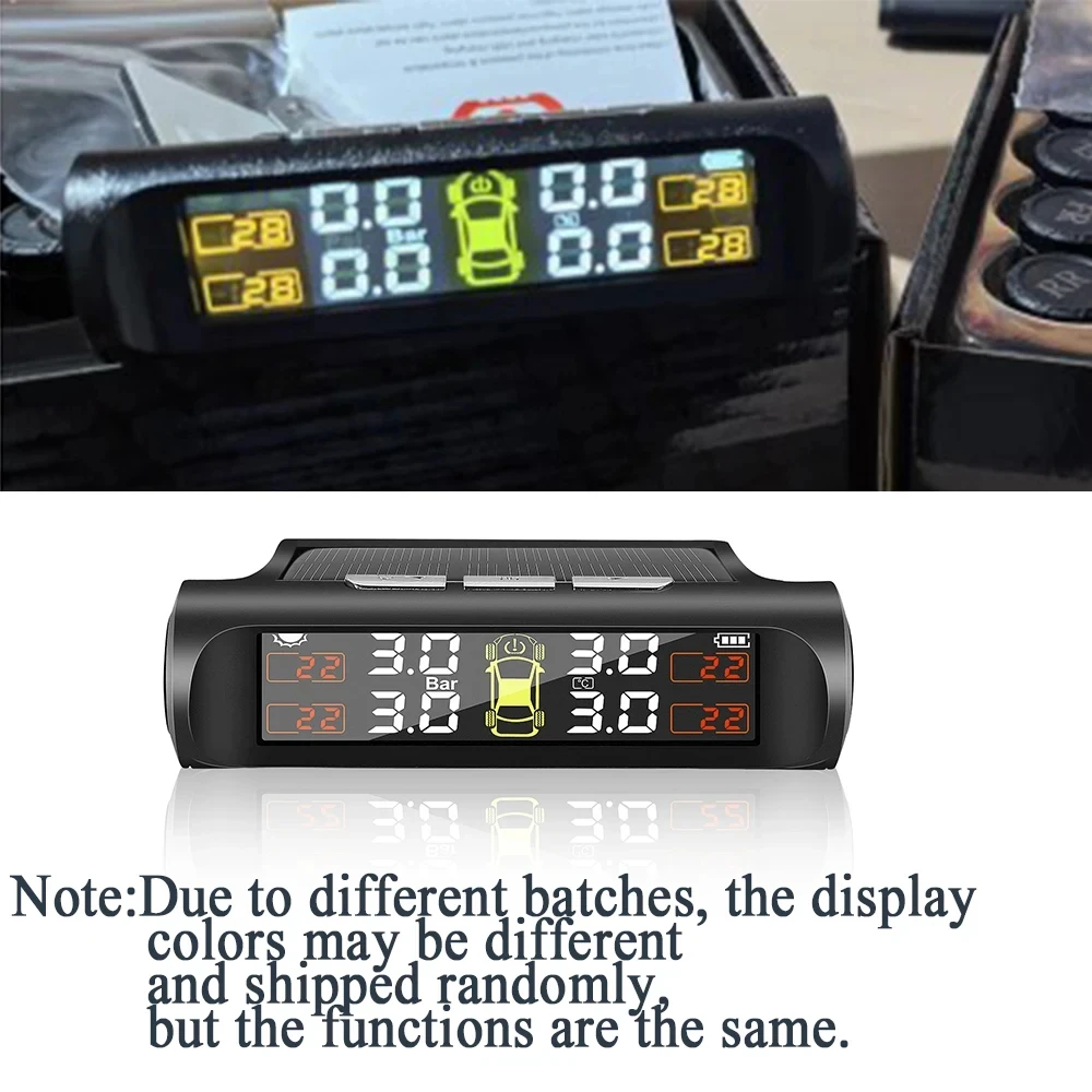 Solar-Powered Wireless Tire Pressure Monitoring System with 4 Sensors and Security Alarm