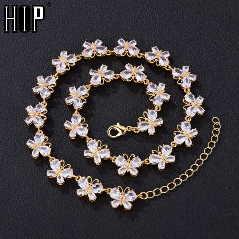 

Hip Hop AAA Bling 14MM Miami Butterfly Cuban Chain Iced Out Zircon Paved Necklaces For Men Women Jewelry