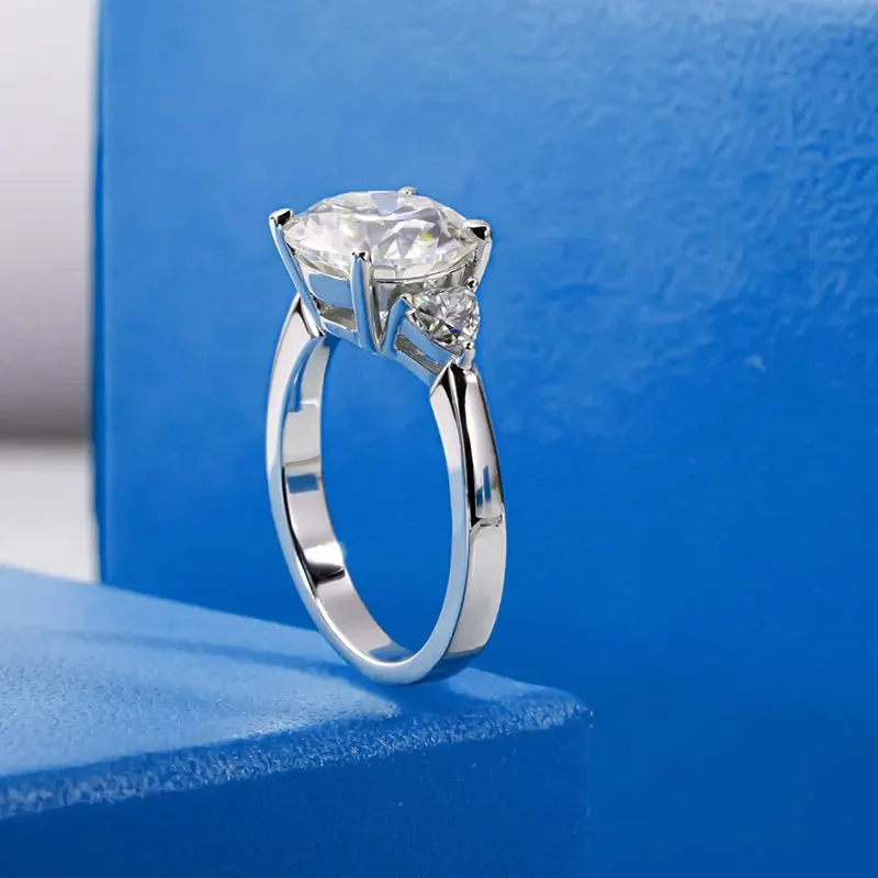 4 Carat Moissanite Engagement Ring For Women 925 Sterling Silver 3-Stone Wedding Anniversary Jewelry