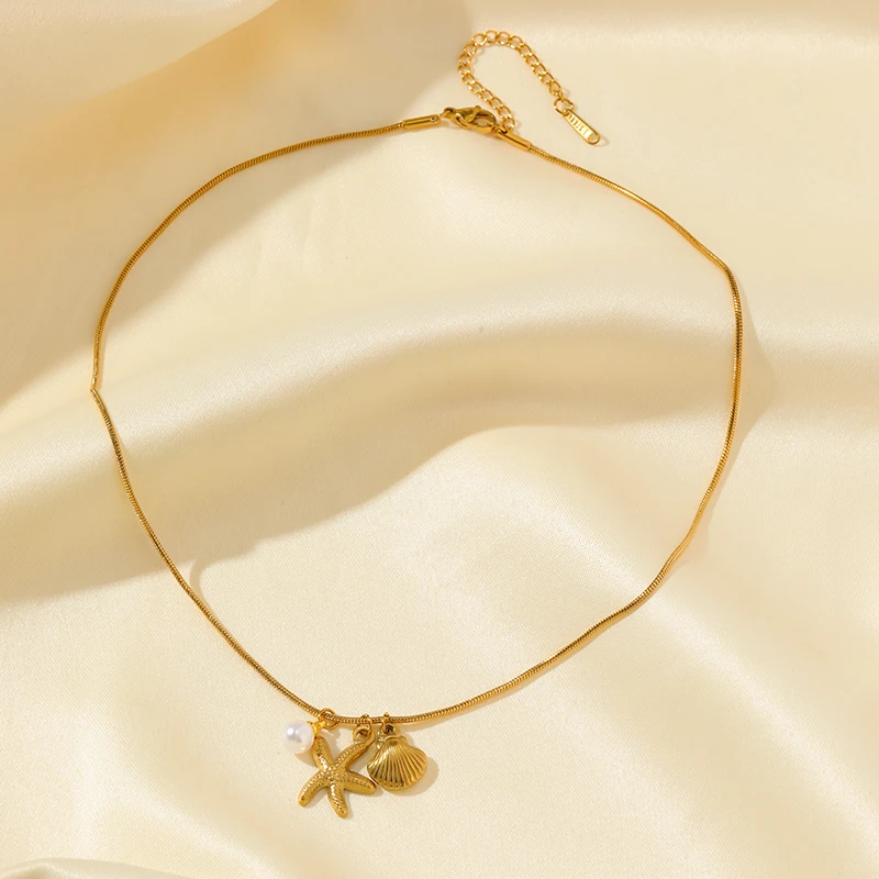 GANPUP 316L Edelstahl Metall-Stern-Perlen-Halskette und Ohrringe Set für Damen, Neuer Niedlicher Kreativer Wasserfester Schmuck, Urlaubsgeschenk – Detail 10