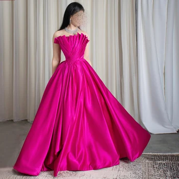 Saudi Arabia Fuchsia Satin Dubai Evening Dress for Women Wedding 2024 Elegant Scalloped Long Formal Party Gown F011 1