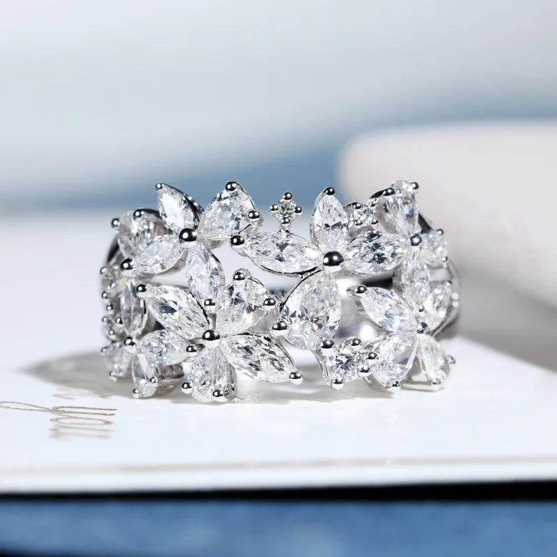 925 Silver Petal Rotating Ladies Ring Natural Zircon Rose Gold for Women Wedding Bridal Luxury Fashion Jewelry Rings