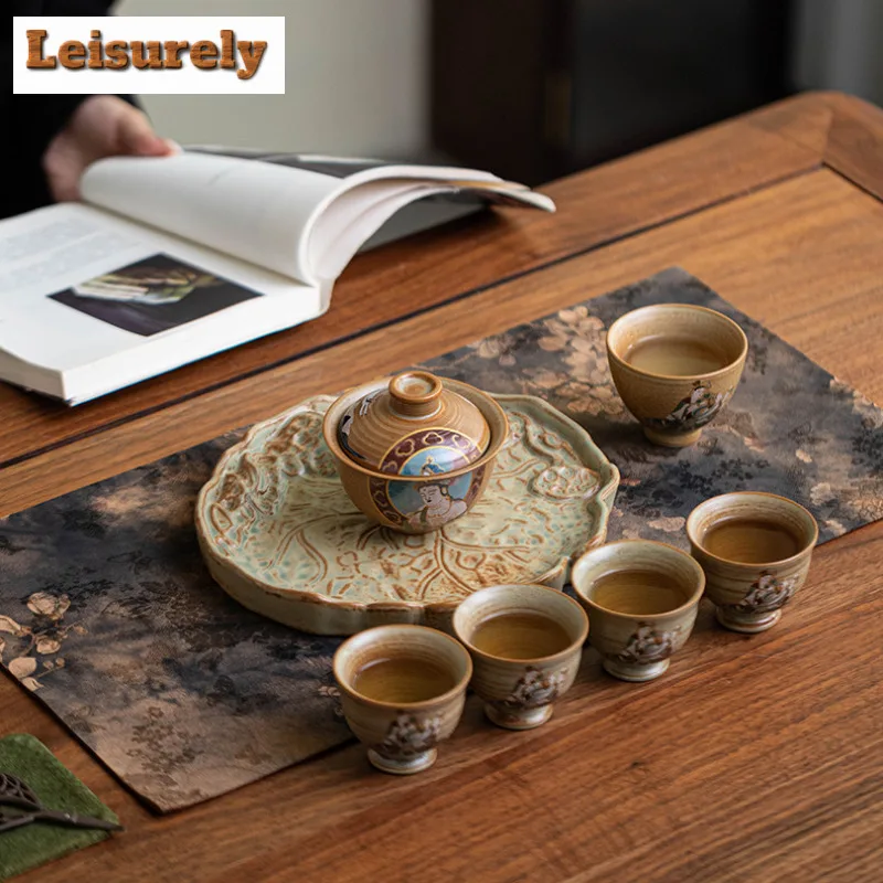 Creative Dunhuang Bodhisattva Tea Set Complete Gaiwan Tea Ceremony Set Teapot And Tea Cup Set Portable Travel Tea Items Gift