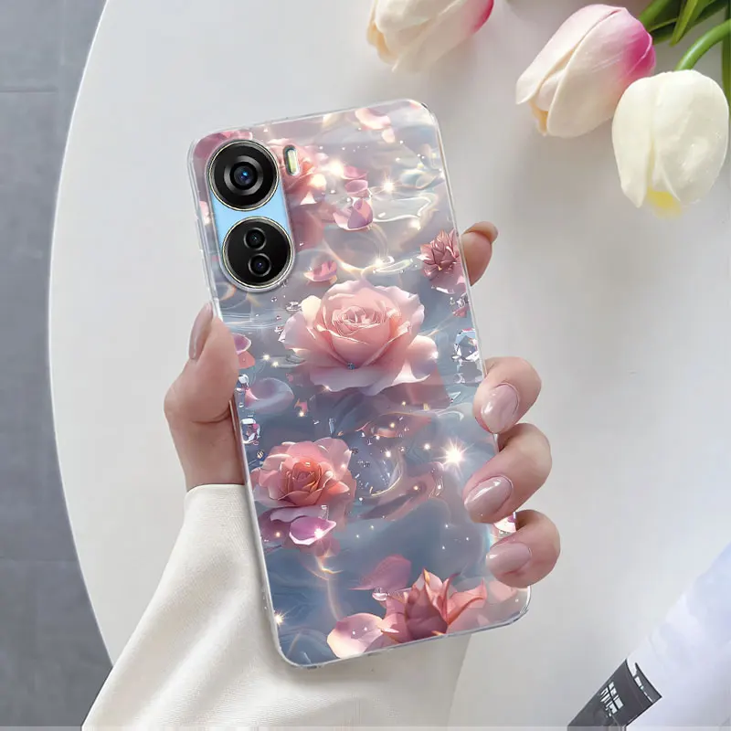 Luxury Marble Flower Transparent Soft Silicone Phone Case
