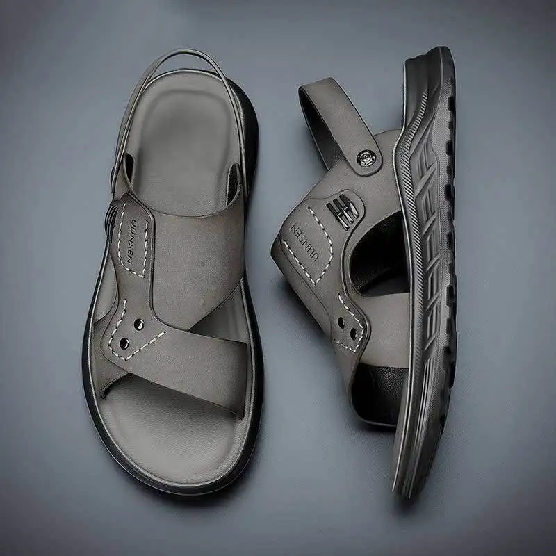 Shoes Men Hiking Open Soft Indoor Beach Trekking Slippers Man Sandals Outdoor Ankle Wrap Genuine Leather Pvc Styles 39
