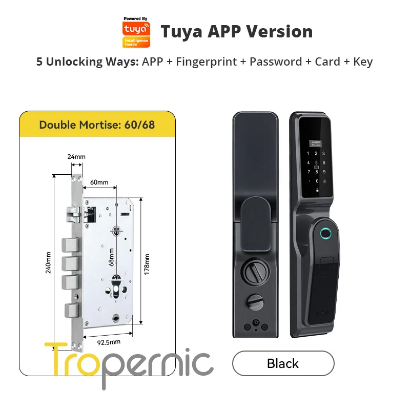 Wifi Smart Lock Door With Tuya APP Remotely Biometric Fingerprint Smart Card Password Key Unlock Smart Life Smart Home proximity card reader with keypad Access Control Systems