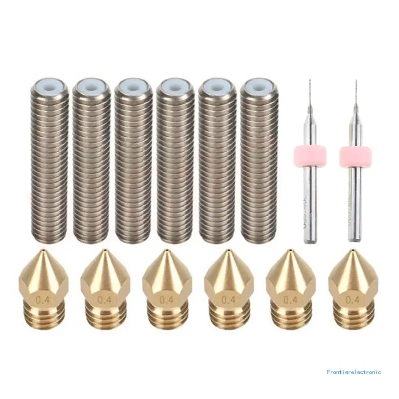 Portable 6pcs 0.4mm Clean UP Drill Bits 2pcs Pointed Brass Extruder Nozzle Print Heads M6x30mm Throat for MK8 3D DropShipping