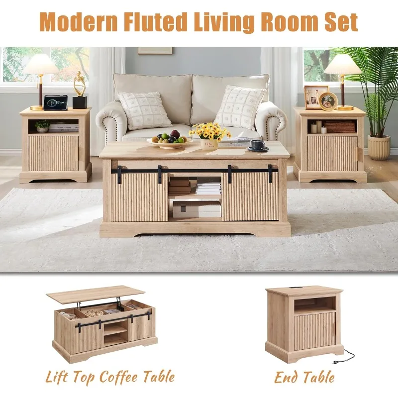 A 46 "recessed lift top coffee table with sliding doors, with adjustable storage racks and hidden compartments 6