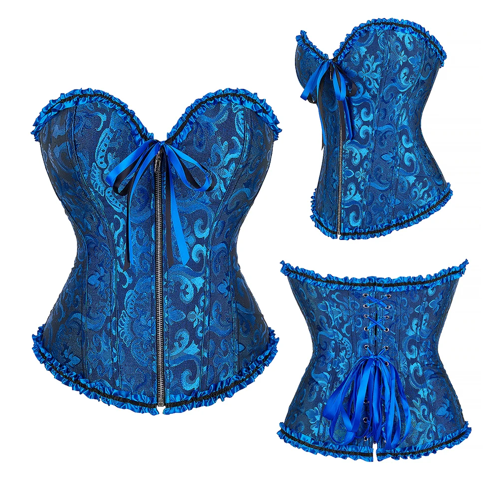 Jacquard viktorianisches Korsett Top Reißverschluss Gothic Bustier Vollbrust Dessous Spitze mittelalterliche Frauen Sexy Vintage Halloween Kostüm – Detail 6
