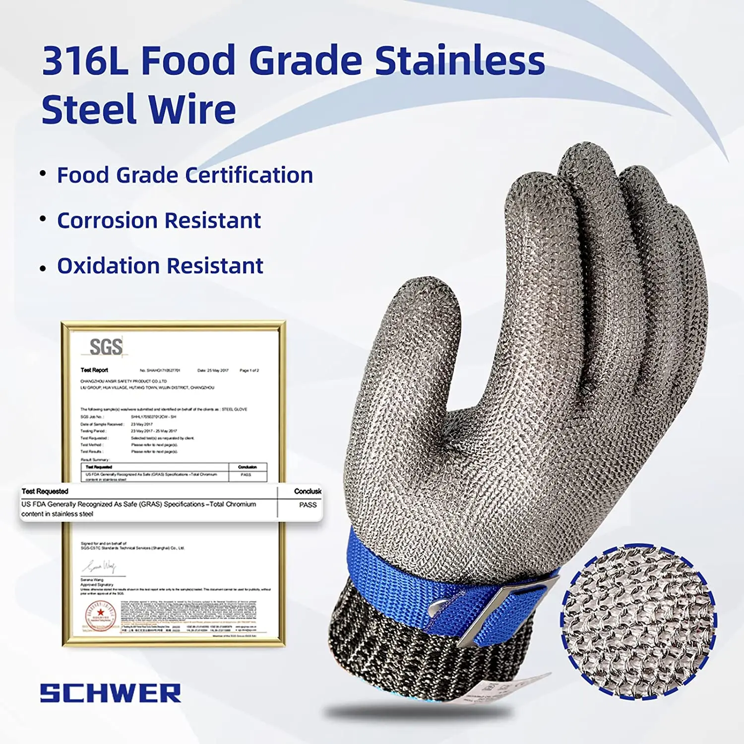 Stainless Steel Glove Cut Resistant Wire Metal Mesh for Meat Cutting Hand Protect Wood Working