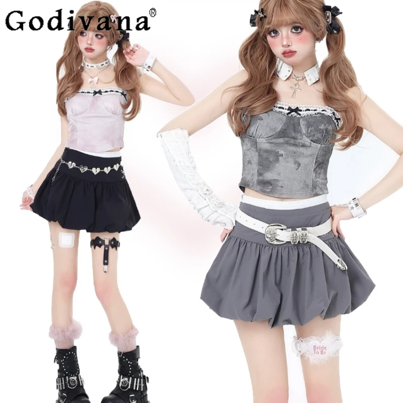 

Женская кружевная мини-юбка с бантом, в японском стиле