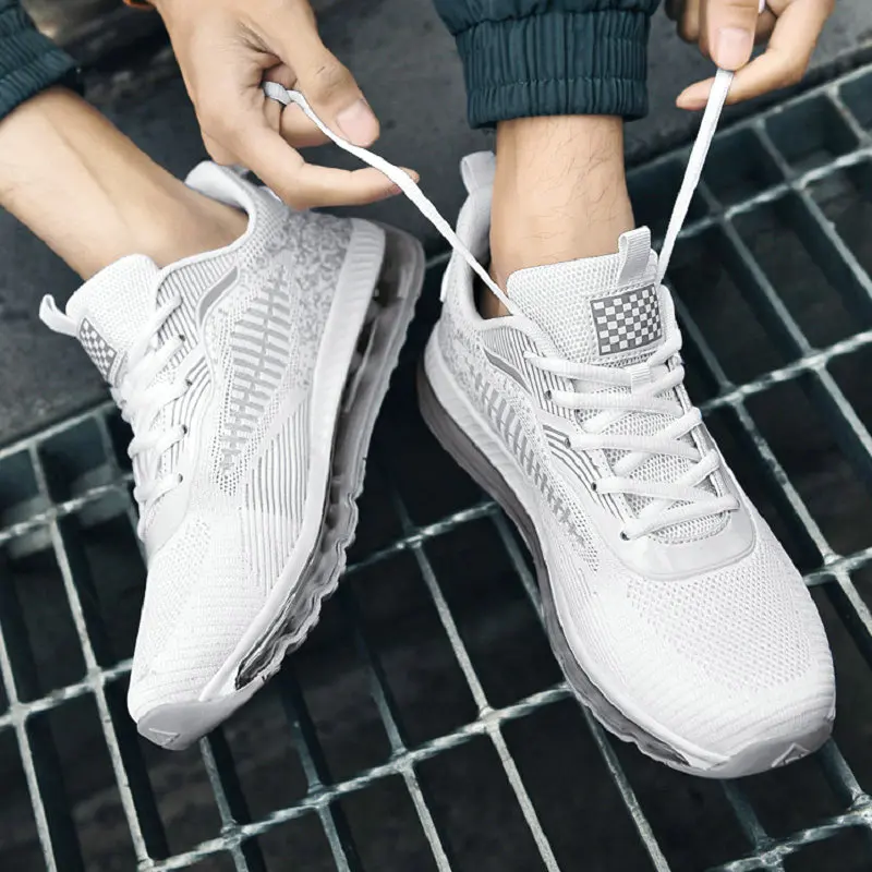 

New Men Casual Sneakers Plus Size 45 46 47 Full Palm Air Cushion Running Shoes Fashion Mesh Upper Height Increased Platform Shoe