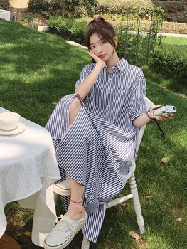 plus Size 300 Pounds Women's Plaid Short Sleeve  Collar Dress Slimming Summer Midi Dress Korean Style Casual A-Line Skirt